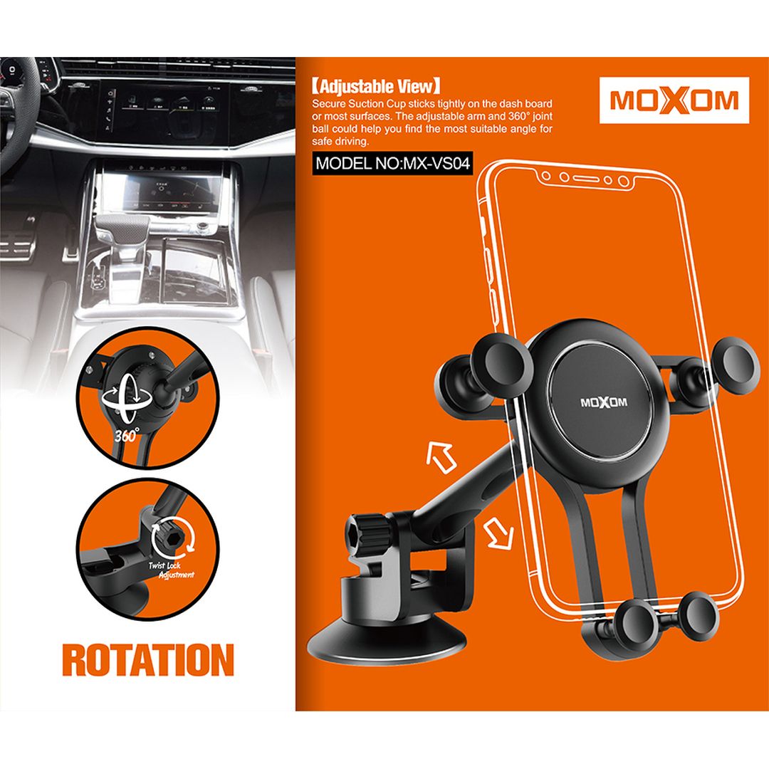 Moxom Βάση Κινητού Αυτοκινήτου με Ρυθμιζόμενα Άγκιστρα MX-VS04