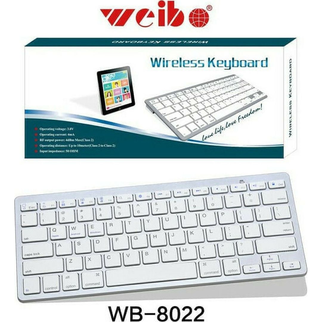 Weibo WB-8022 Ασύρματο Bluetooth Πληκτρολόγιο Αγγλικό US Λευκό