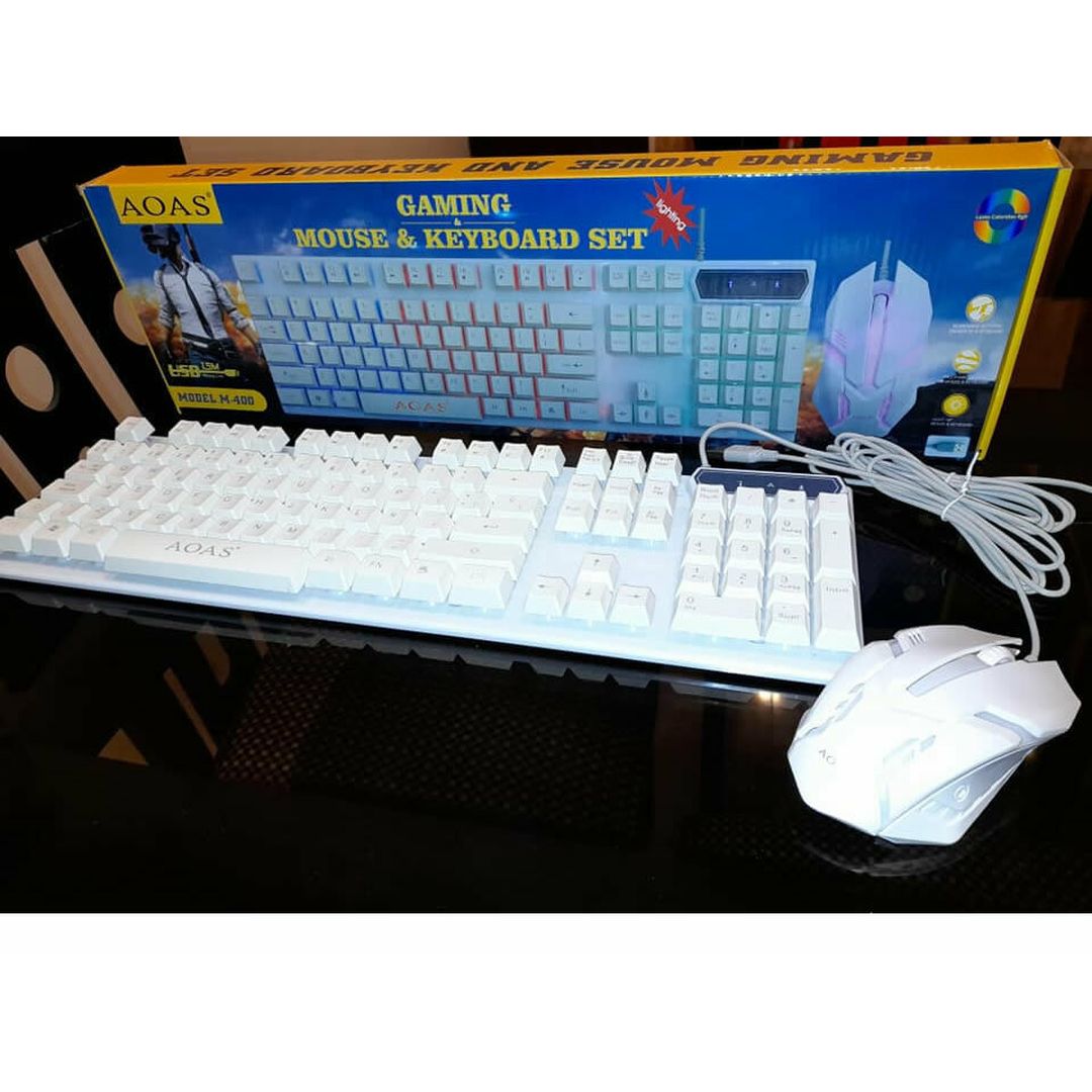 Aoas M-400 Σετ Gaming Πληκτρολόγιο με RGB φωτισμό & Ποντίκι (Αγγλικό US) Λευκό