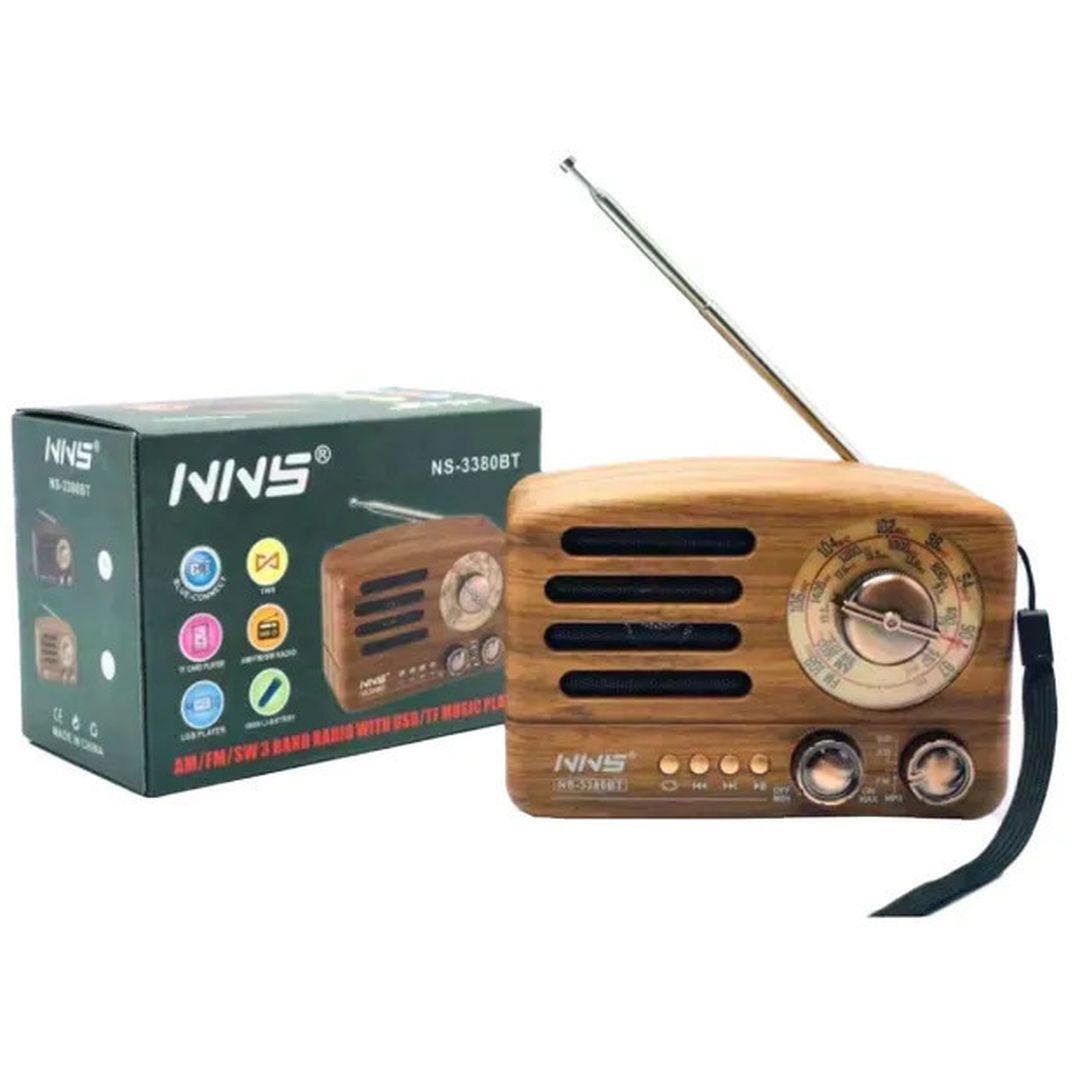 NNS NS-3380BT Επιτραπέζιο Ραδιόφωνο Επαναφορτιζόμενο με USB Καφέ