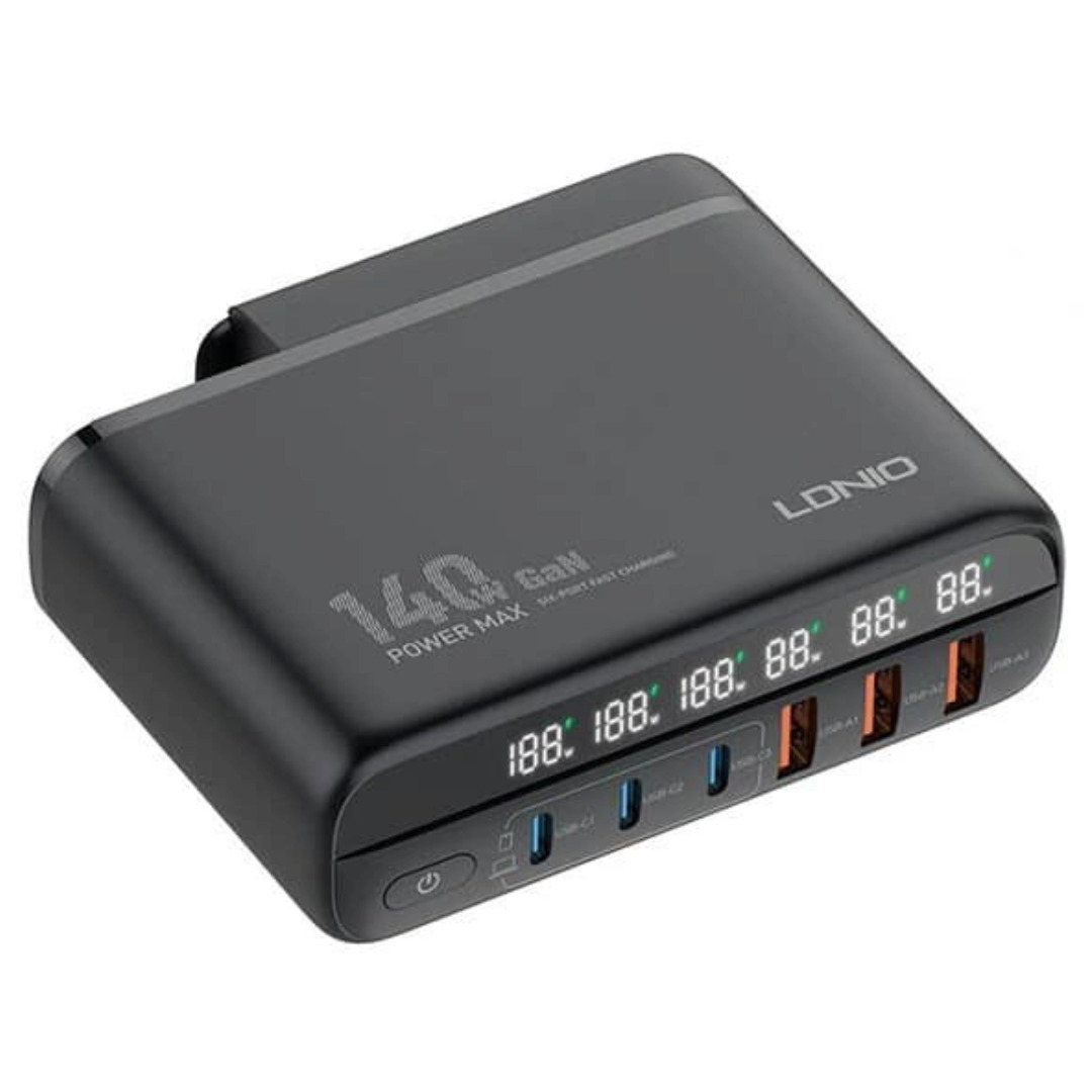 Ldnio Φορτιστής Χωρίς Καλώδιο με 3 Θύρες USB-A και 3 Θύρες USB-C 140W Μαύρος A6140C