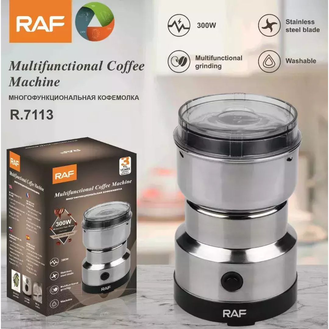 Raf R.7113 Ηλεκτρικός Μύλος Καφέ 300W με Χωρητικότητα 50gr Ασημί