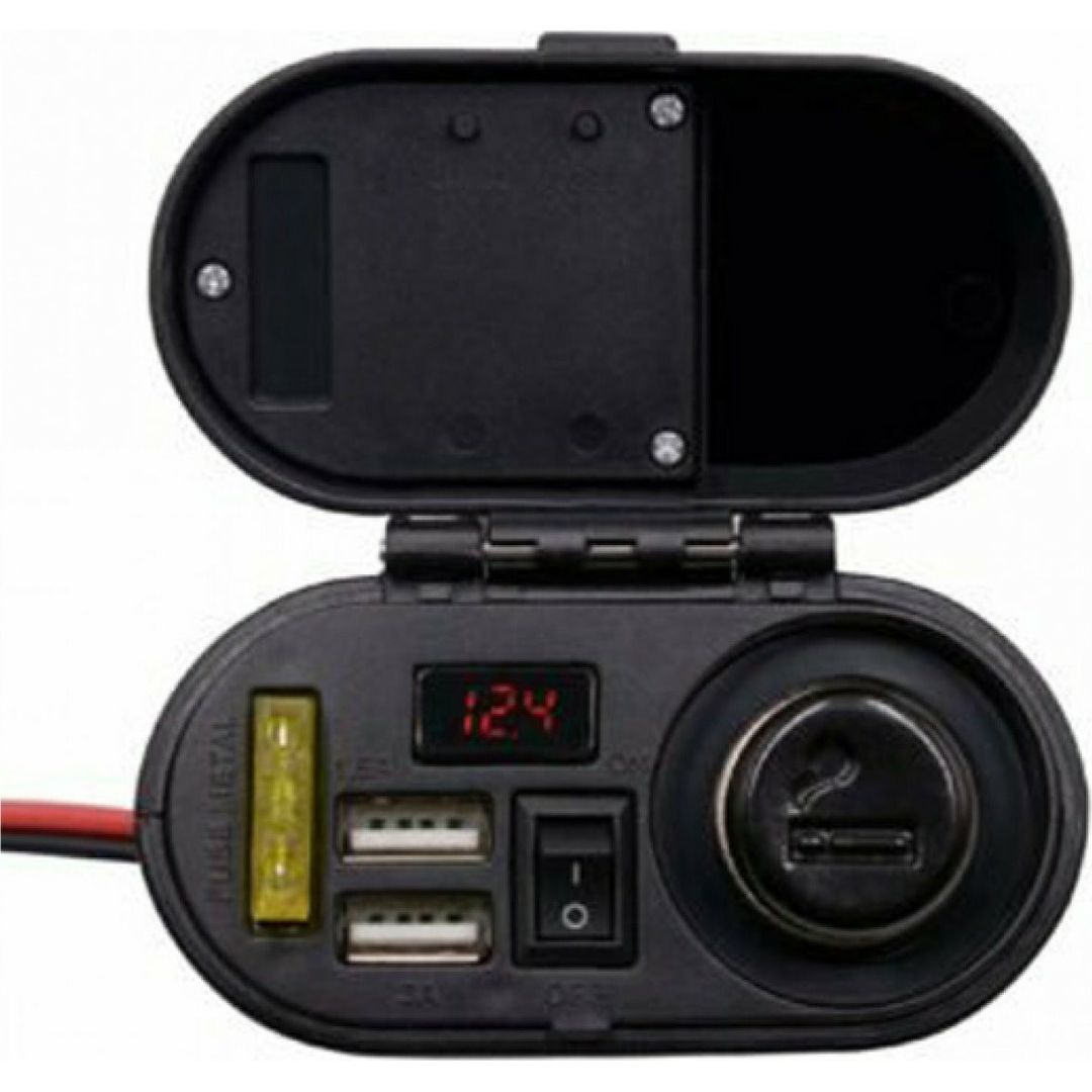 Αδιάβροχος Φορτιστής Μοτοσυκλέτας με Θύρες: 2xUSB & 1xΑναπτήρα με Βολτόμετρο CD-3068