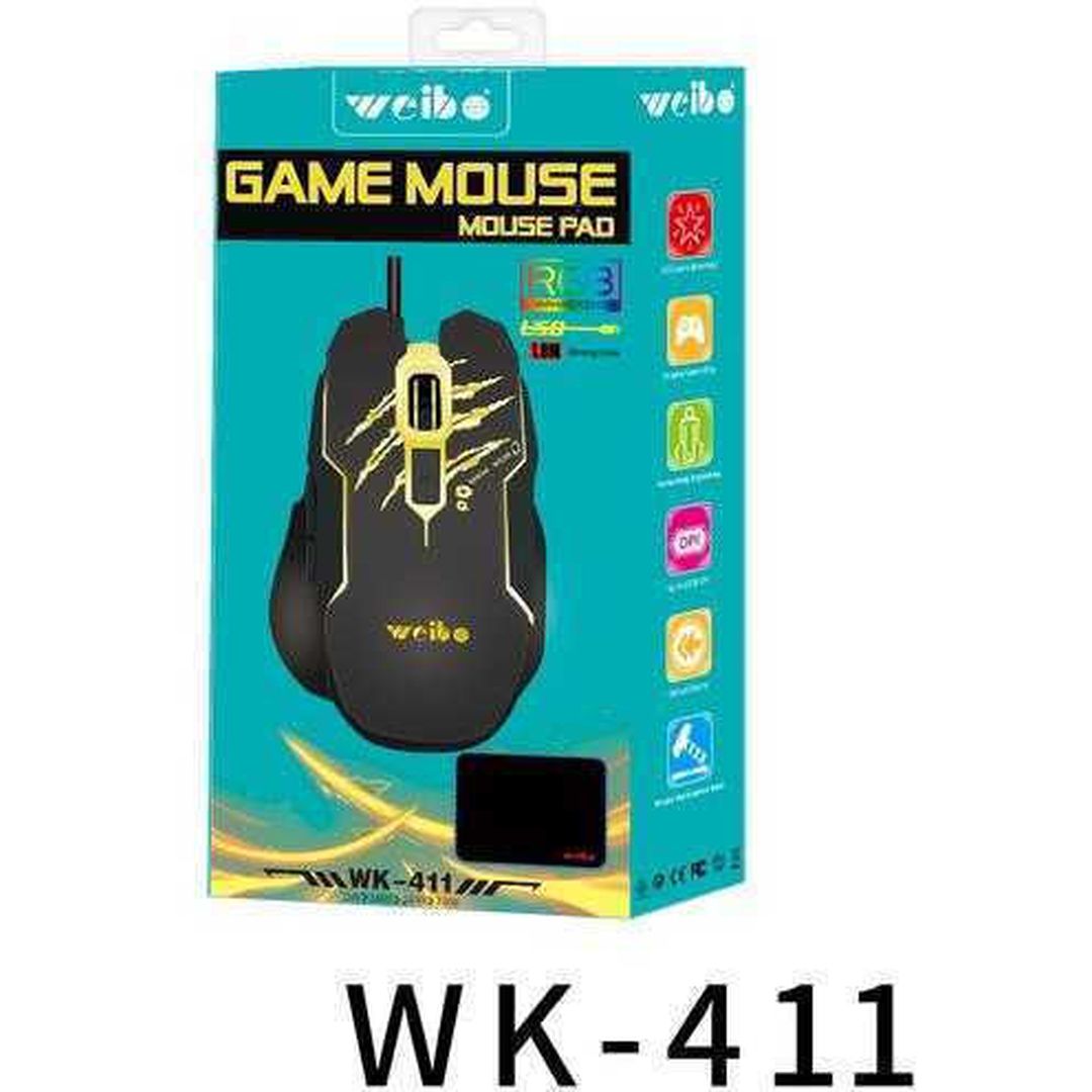 Ενσύρματο Gaming Ποντίκι με RGB Φωτισμό 2.4Ghz και Mousepad WK-411 Weibo Μαύρο