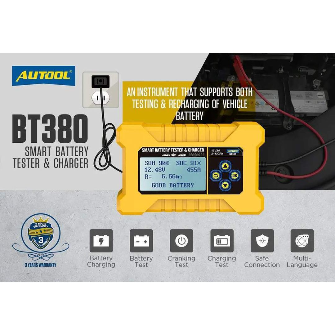 Autool ΒΤ380 Ψηφιακό Battery Tester με Κροκοδειλάκια 12V