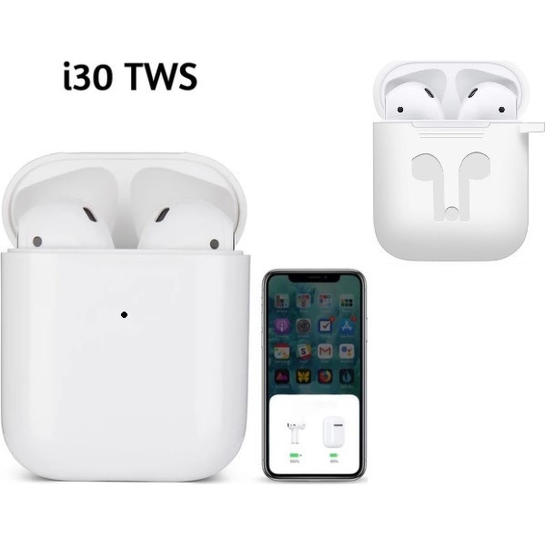 i30 Earbud Bluetooth Handsfree Ακουστικά με Θήκη Φόρτισης Λευκά