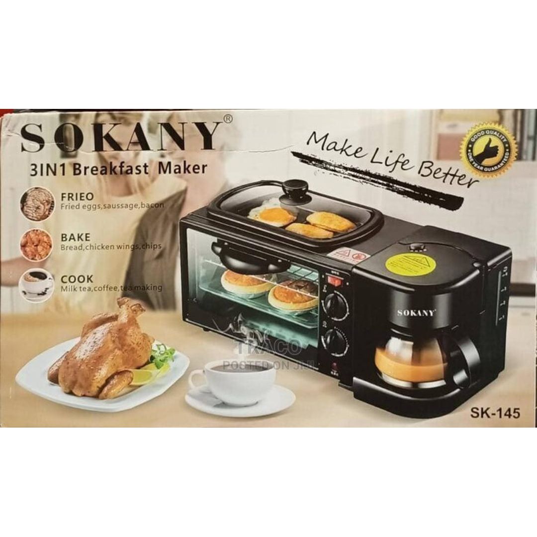 Sokany Παρασκευαστής Πρωινού 3 σε 1 Καφετιέρα, Φούρνος και Φριτέζα Μαύρο