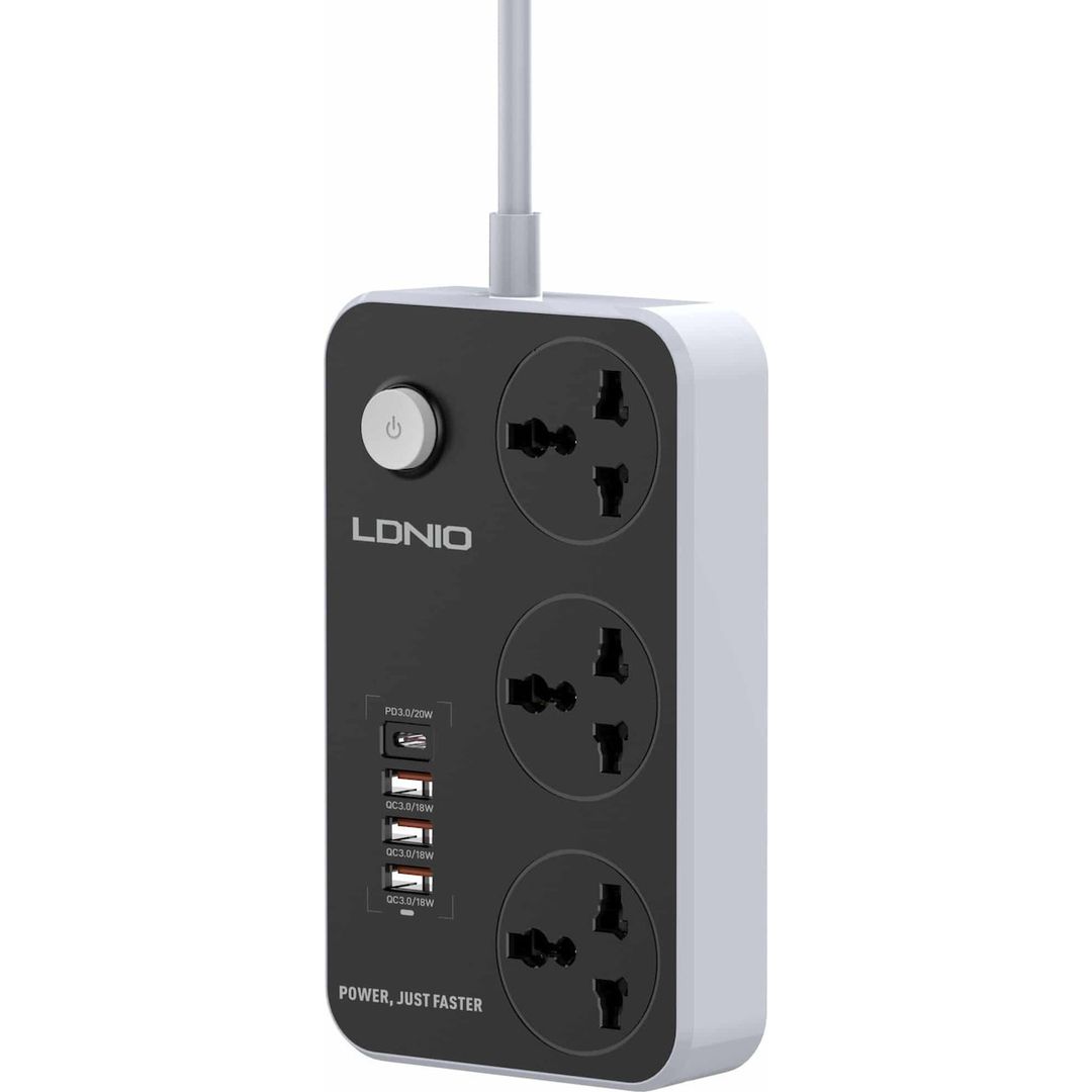 Ldnio Πολύπριζο 3 Θέσεων με Διακόπτη, 3 USB και Καλώδιο 2m Μαύρο SC3412