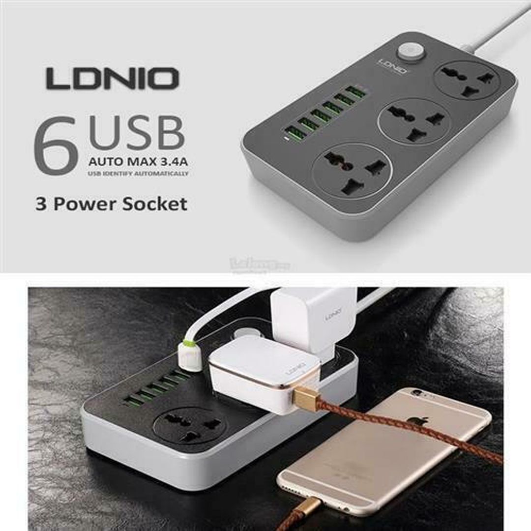 Ldnio Πολύπριζο 3 Θέσεων με Διακόπτη, 6 USB και Καλώδιο 2m Μαύρο SC3604