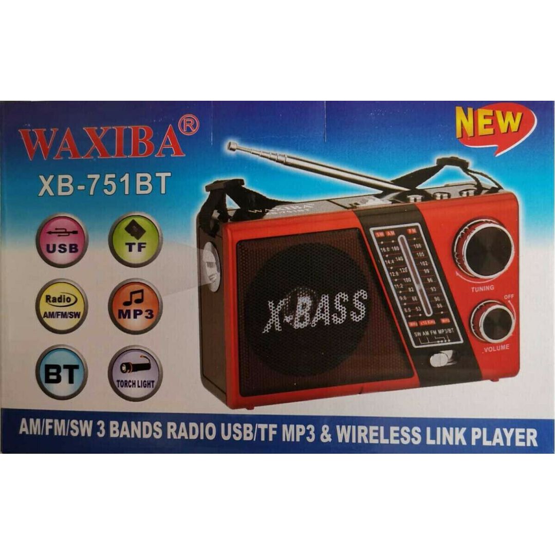 Waxiba XB-751BT Φορητό Ραδιόφωνο Επαναφορτιζόμενο με Bluetooth Κόκκινο
