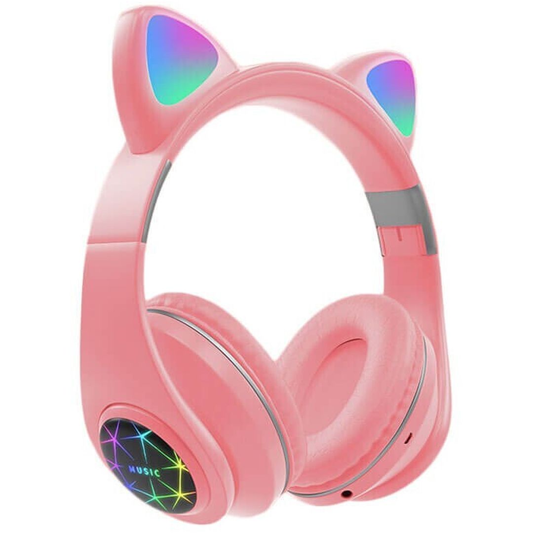 Cat Ear M2 Ασύρματα/Ενσύρματα Over Ear Παιδικά Ακουστικά με 8 ώρες Λειτουργίας Ροζ