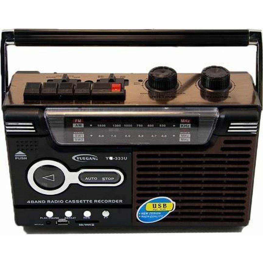 Φορητό Ηχοσύστημα YG-335U με USB / Κασετόφωνο / Ραδιόφωνο σε Μαύρο Χρώμα