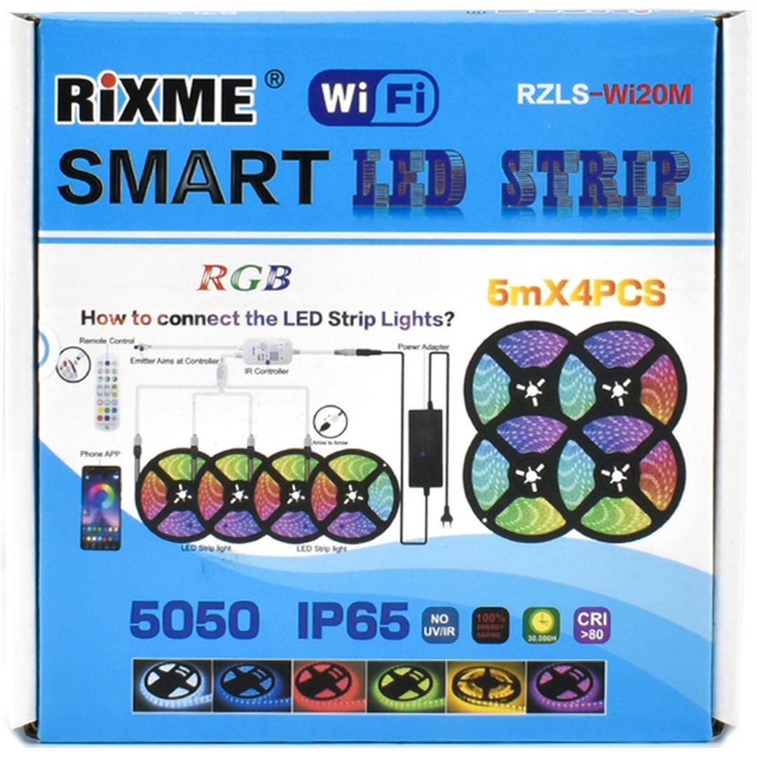 RiXME RZLS-Wi20M 4x Αδιάβροχη Ταινία LED RGB Μήκους 5m με Τηλεχειριστήριο SMD5050