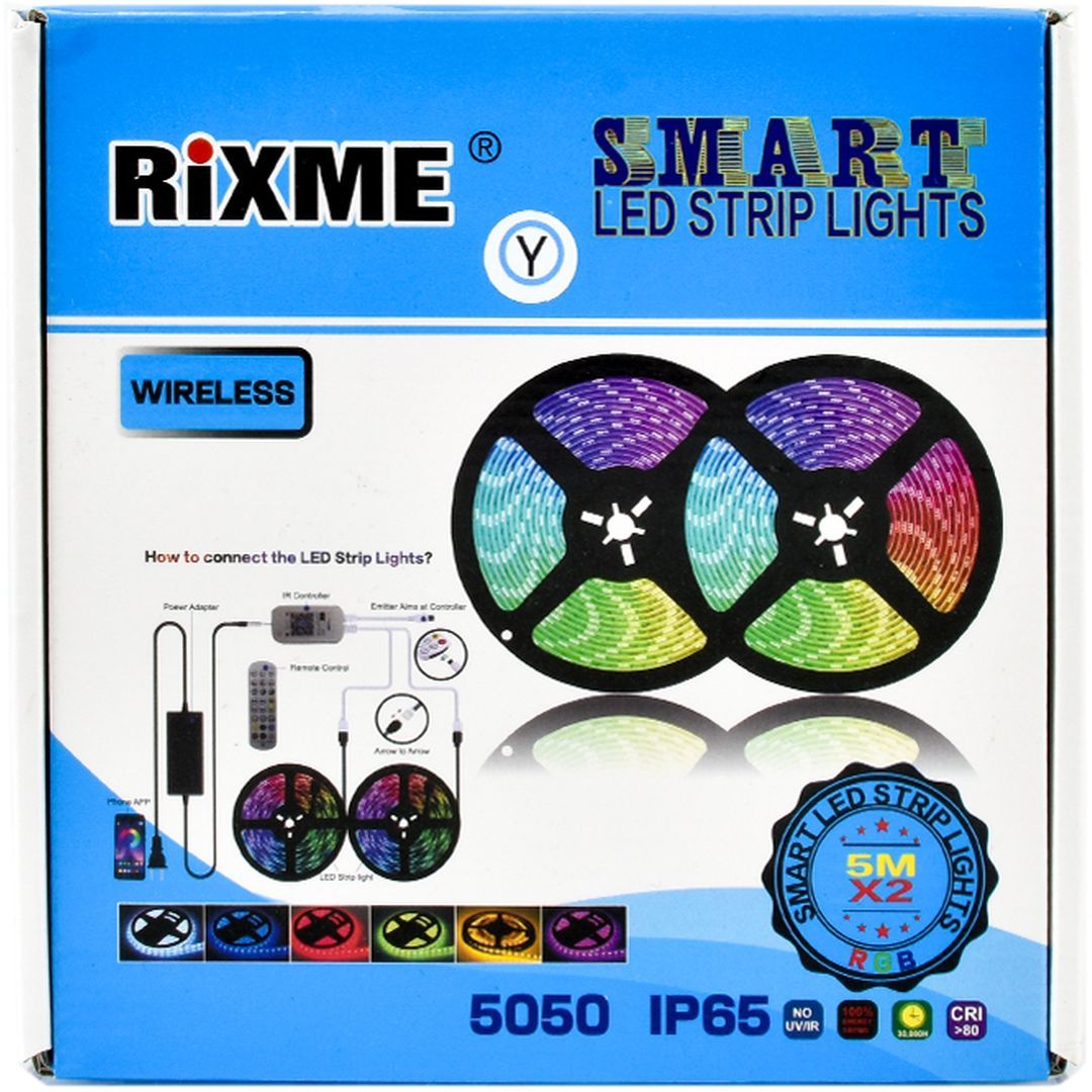 RiXME RZLS-Wi10M 2 x Ταινίες LED 5050 RGB 5m IP65 WiFi με Τηλεχειριστήριο & Λειτουργία με Ήχο
