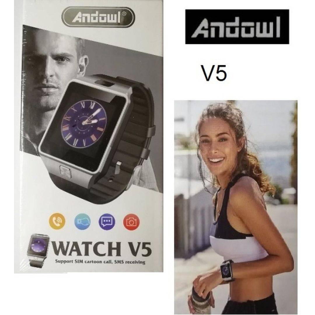 Andowl V5 Smartwatch με SIM και Παλμογράφο Μαύρο