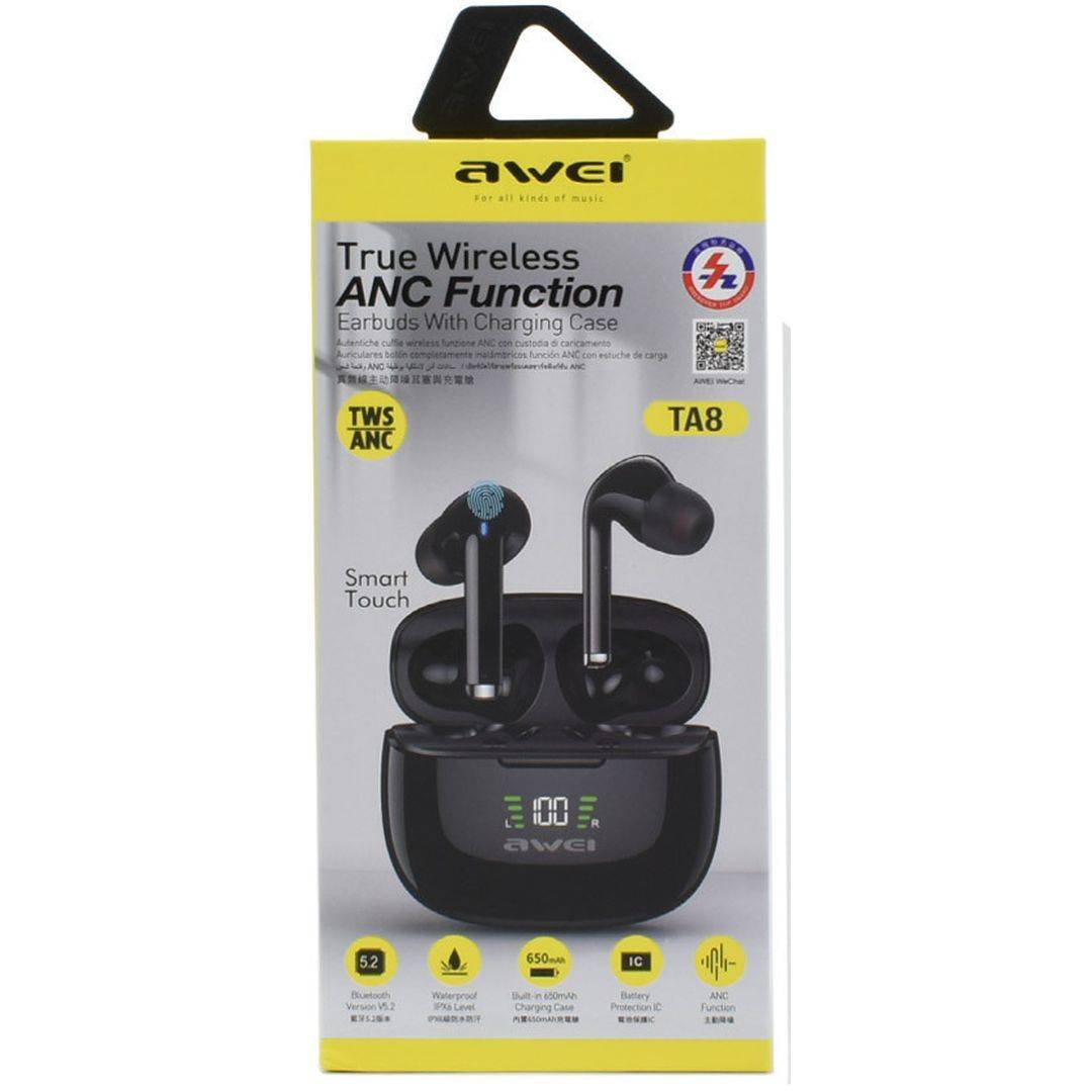 Awei TWS TA8 Earbud Bluetooth Handsfree Ακουστικά με Θήκη Φόρτισης Μαύρα