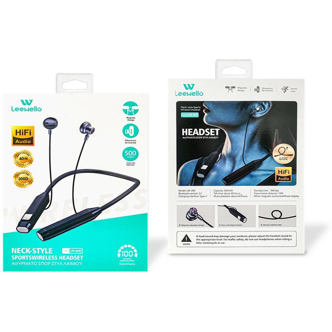 Leewello LW-200 In-ear Bluetooth Handsfree Ακουστικά με Αντοχή στον Ιδρώτα Μαύρα