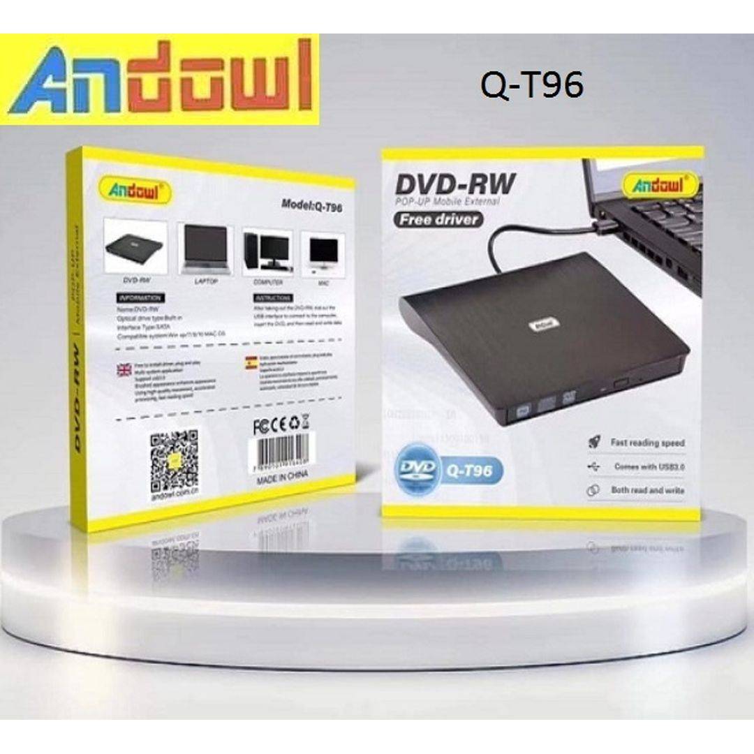 Andowl Q-T96 Εξωτερικός Οδηγός Εγγραφής/Ανάγνωσης DVD για Desktop / Laptop Μαύρο