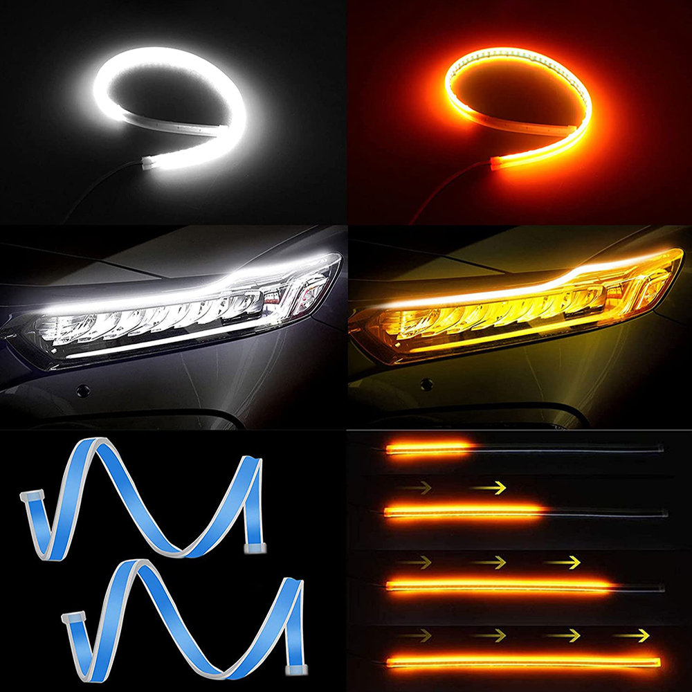 Universal DRL LED Strip Λευκά Φώτα Ημέρας & Πορτοκαλί Δυναμικά/βηματικά Φλας για Φανάρια Αυτοκινήτων 60cm Foyu FO-8-04