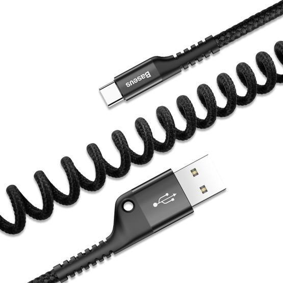 Baseus Fish Eye Spiral USB 2.0 Cable USB-C male - USB-A male Μαύρο 1m (CATSR-01)