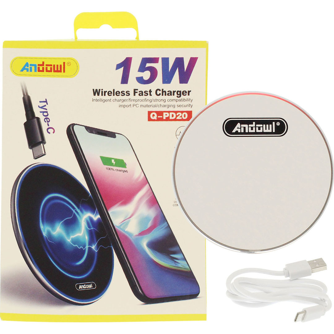 Andowl Ασύρματος Φορτιστής (Qi Pad) 15W Λευκός (Q-PD20)