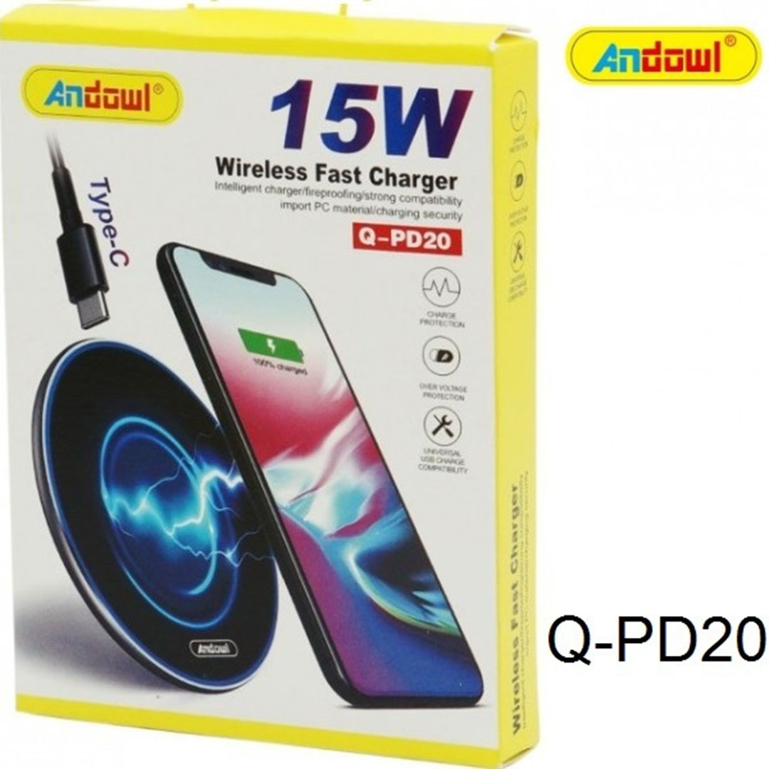 Andowl Ασύρματος Φορτιστής (Qi Pad) 15W Μαύρος (Q-PD20)