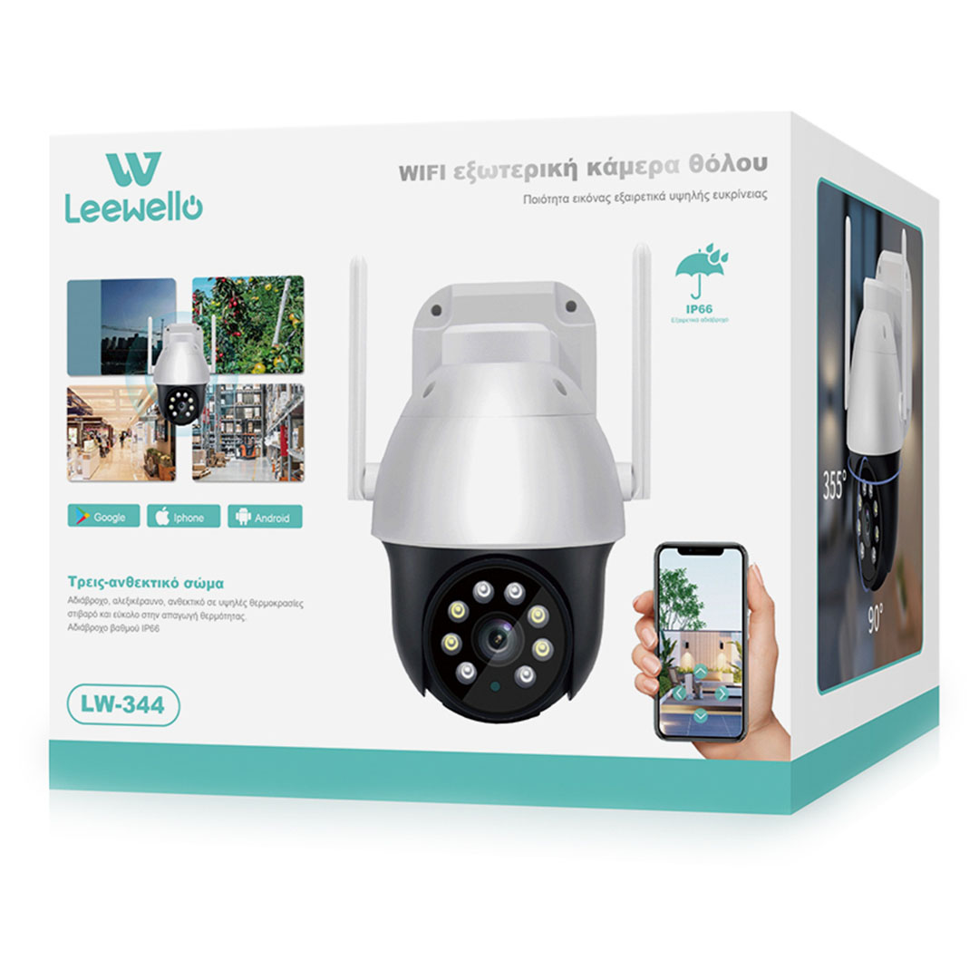 Leewello LW-344 IP Κάμερα Παρακολούθησης Wi-Fi 5MP Full HD+ Αδιάβροχη με Αμφίδρομη Επικοινωνία και Φακό 4mm