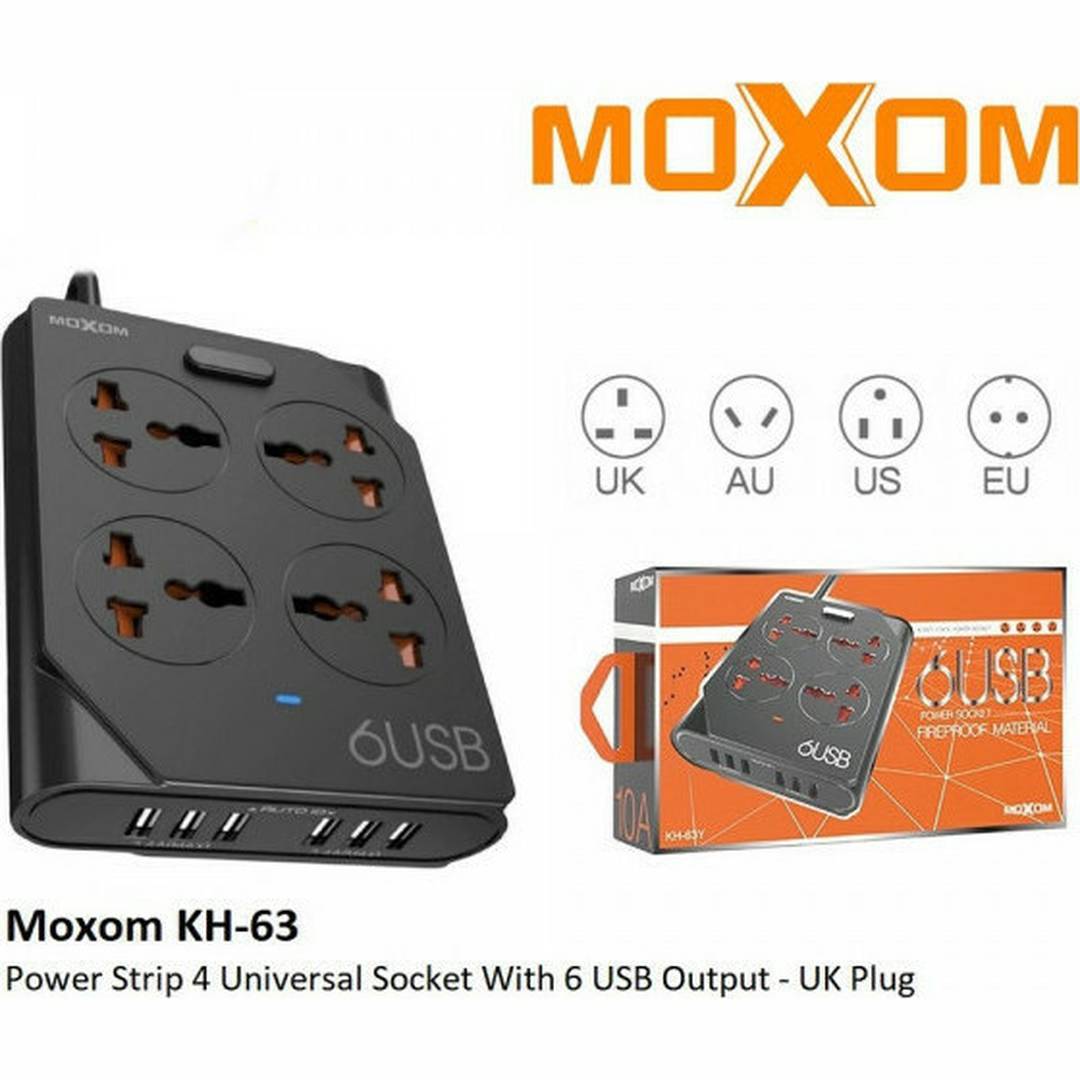 Moxom KH-63Y Πολύπριζο 4 Θέσεων με 6 USB και Καλώδιο 1.5m Μαύρο