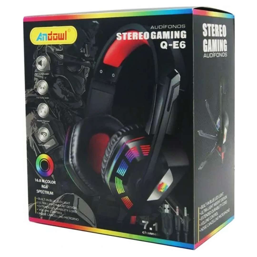 Ακουστικά gaming με διακοσμητικό φωτισμό Led RGB για pc και laptop Andowl Q-E6 σε χρώμα μαύρο, κόκκινο