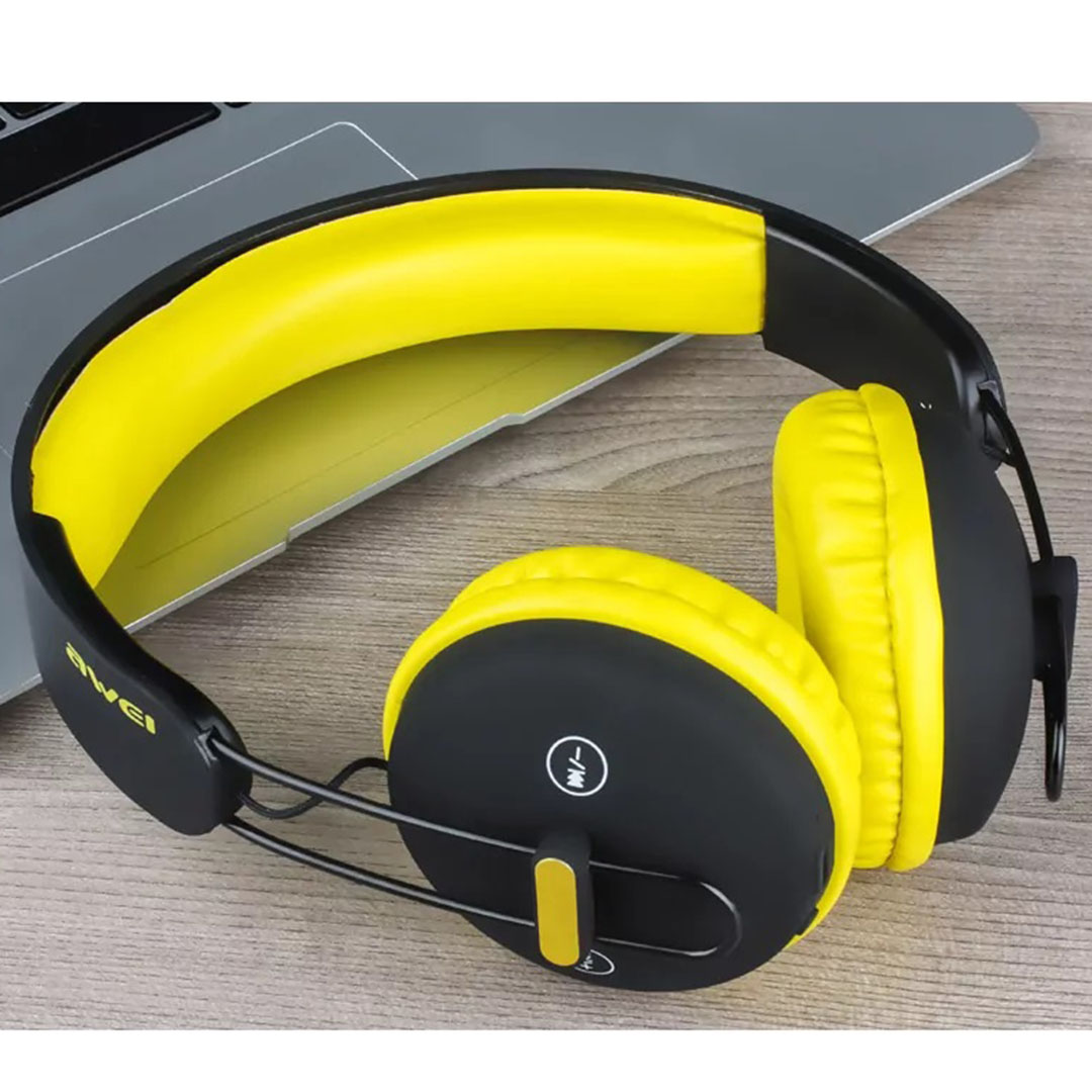 Ασύρματα, ενσύρματα over ear stereo ακουστικά Awei A800BL σε κίτρινο χρώμα