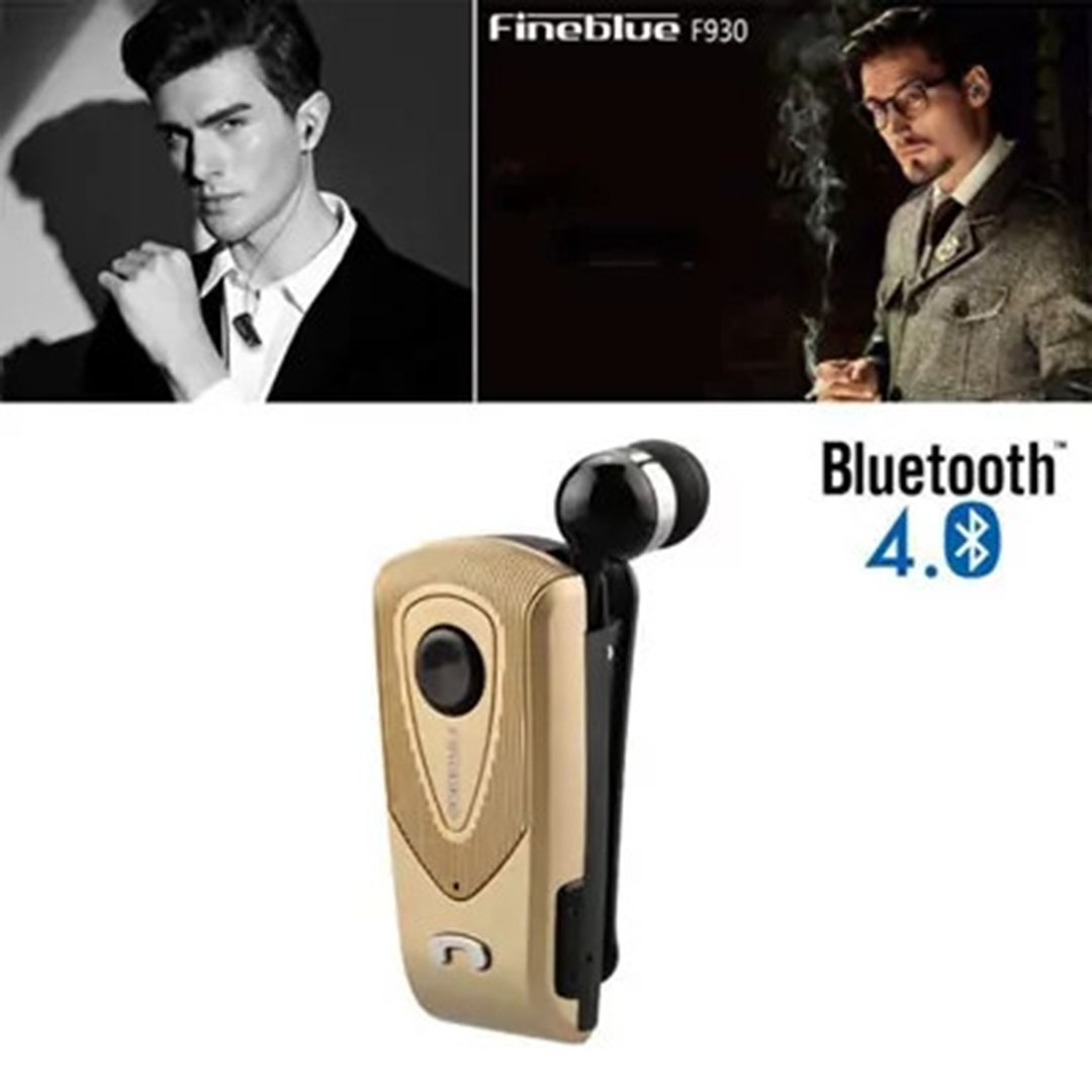 Ασύρματο ακουστικό bluetooth hands free clip on Fineblue F930 χρυσό