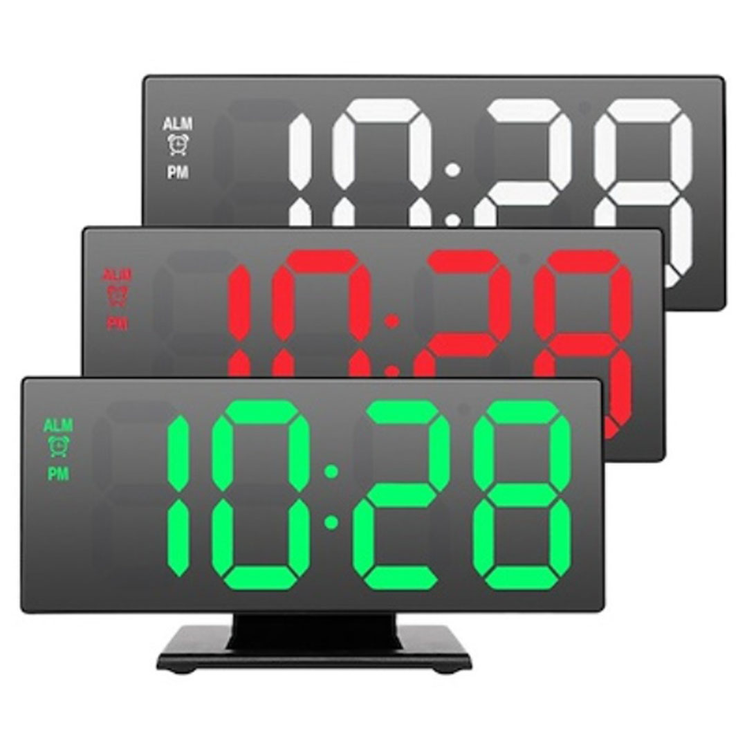 Επιτραπέζιο ρολόι καθρέπτης Led DS-3618L σε λευκό χρώμα με λευκά γράμματα