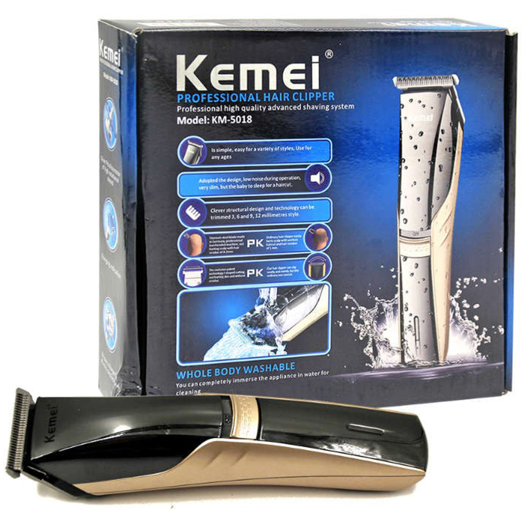 Αδιάβροχη επαναφορτιζόμενη κουρευτική ξυριστική μηχανή Kemei KM-5018 μαύρο-χρυσό