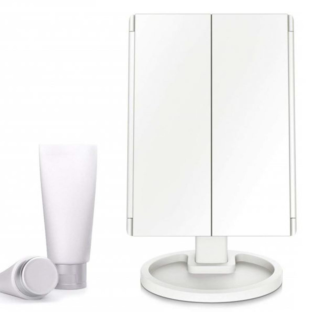 Τριπλός καθρέφτης μακιγιάζ με μεγέθυνση και φωτισμό 22 Led superstar magnifying mirror λευκός