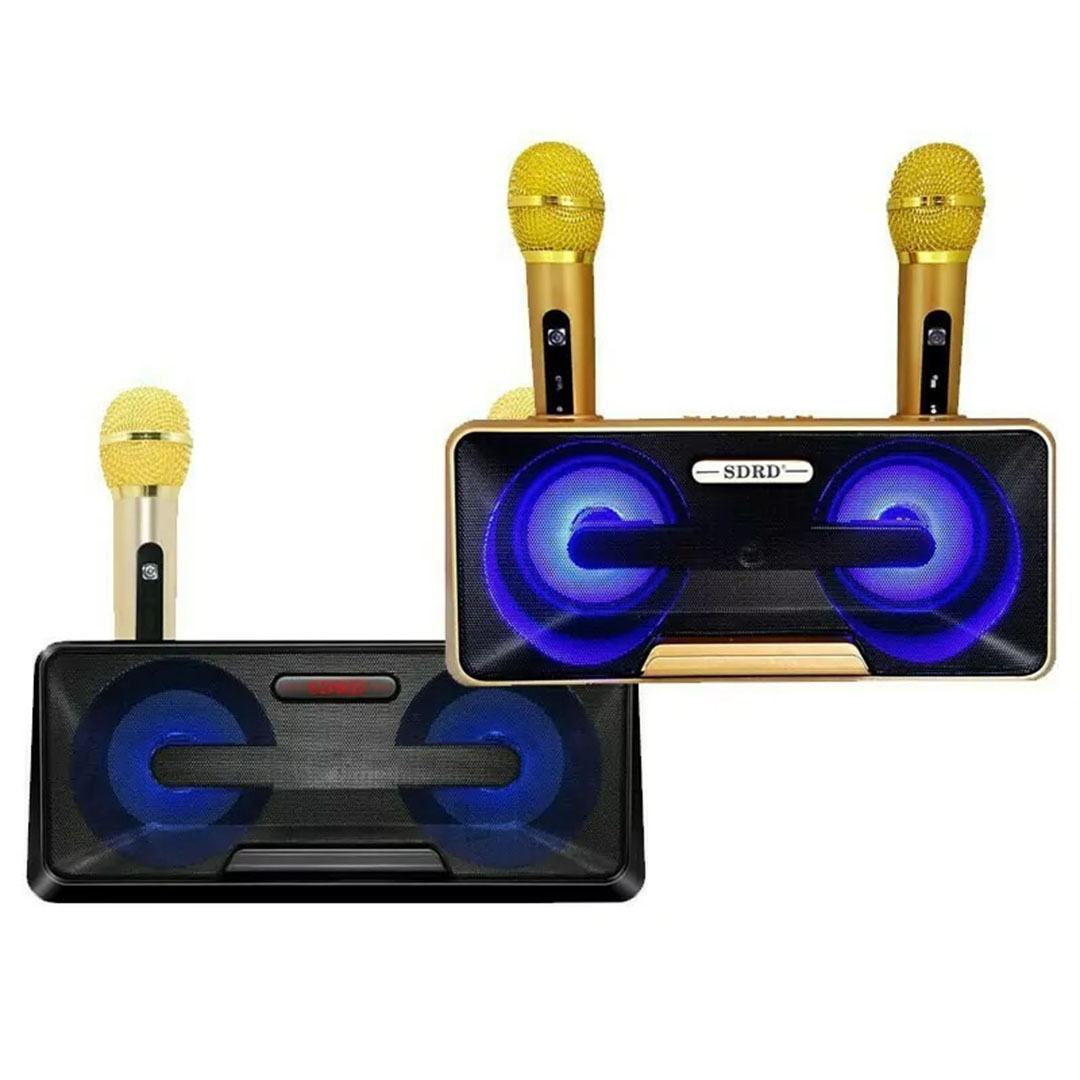 Φορητό ηχοσύστημα Bluetooth USB/SD karaoke 20watt με 2 μικρόφωνα Mp3 Player SDRD SD-301 σε χρυσό χρώμα