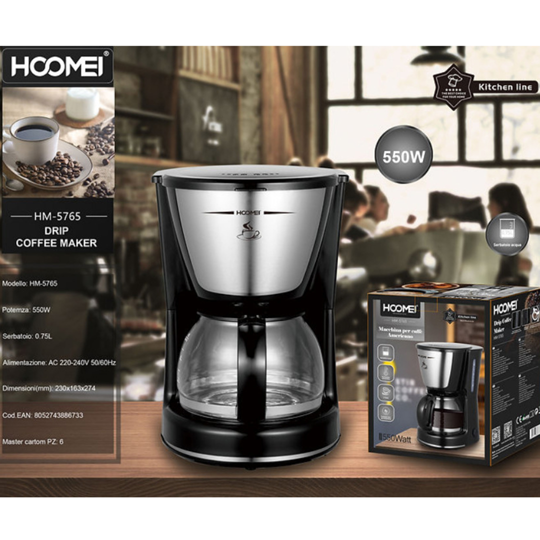 Καφετιέρα φίλτρου 550W 0.75Lt Hoomei HM-5765 σε μαύρο χρώμα