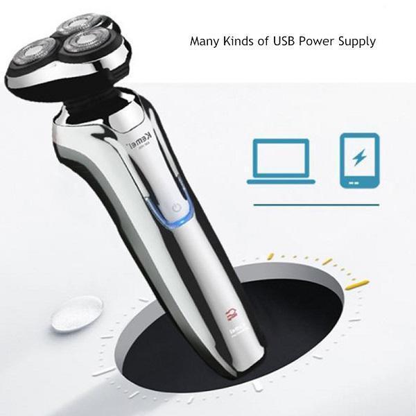 Ηλεκτρική  ξυριστική μηχανή USB για άνδρες 3D επαναφορτιζόμενη Kemei KM-7935 ασημί
