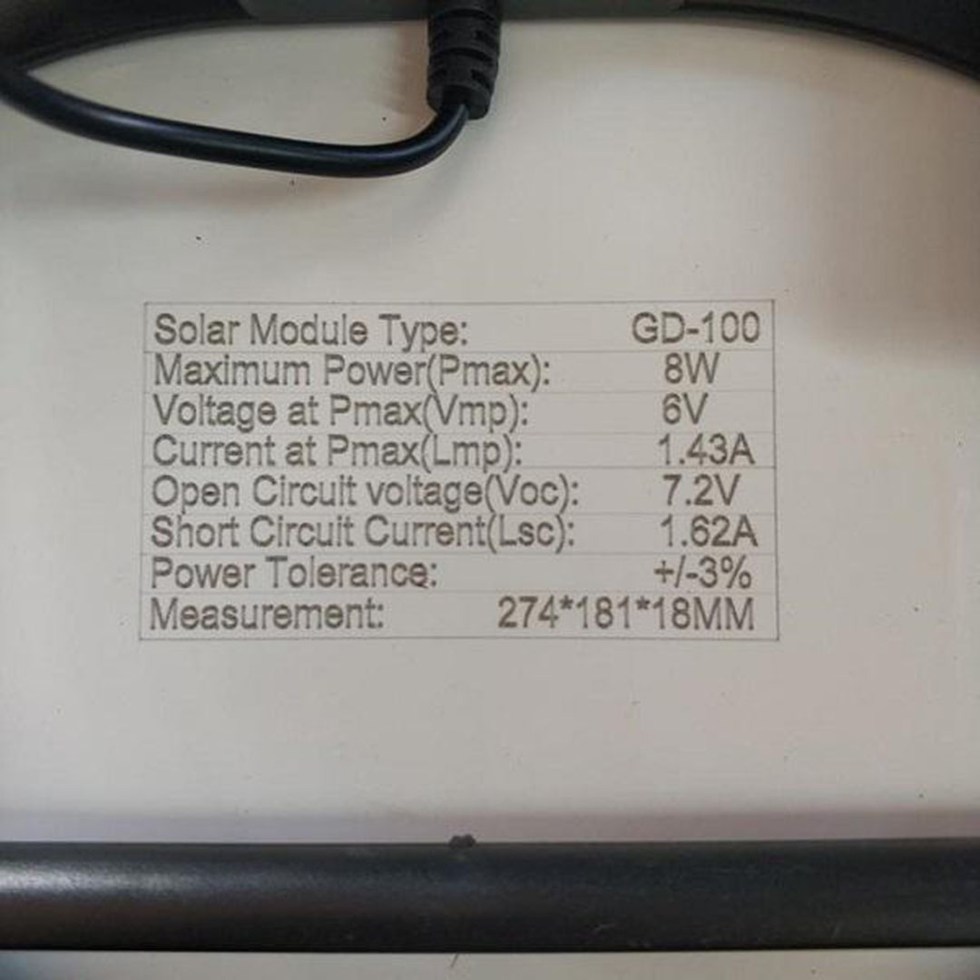Ηλιακός φορτιστής φορητών συσκευών 8W με σύνδεση USB GDSUPER GD-100