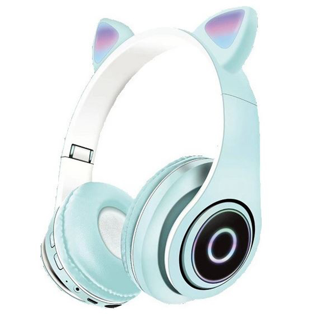 Ασύρματα ακουστικά cat ear με εναλλασσόμενο Led φωτισμόP39M σε γαλάζιο χρώμα