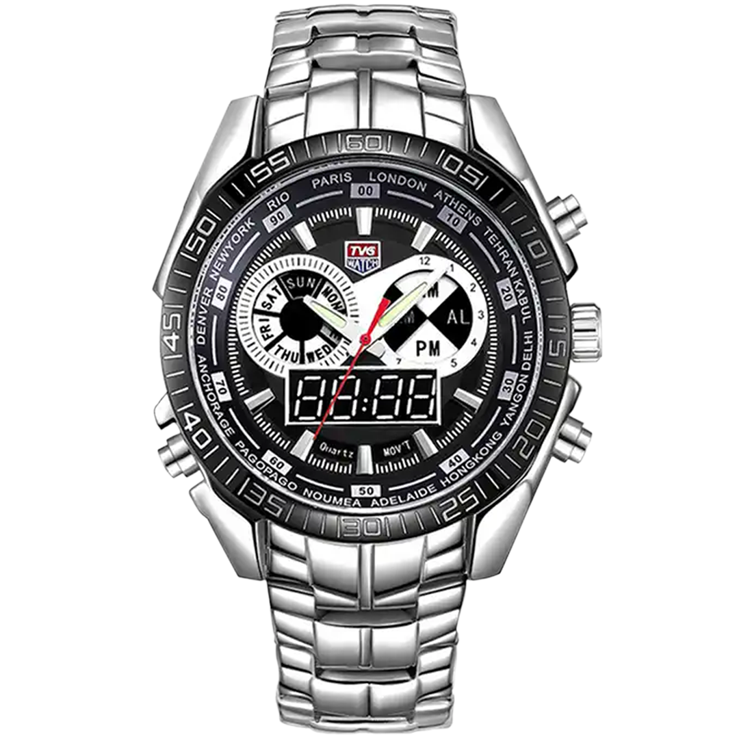 TVG City Hunter KM-468B Ανδρικό Ρολόι Χειρός Quartz Led με Μαύρο Καντράν