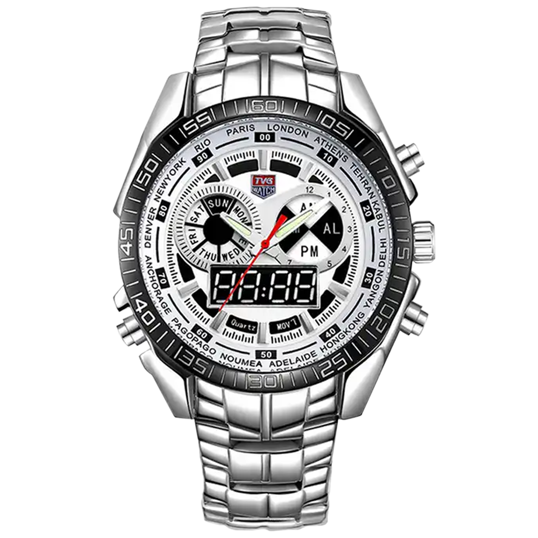 TVG City Hunter KM-468B Ανδρικό Ρολόι Χειρός Quartz Led με Λευκό Καντράν